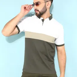 Crimsoune Club Olive Slim Fit Colour Block Polo T-Shirt-image-44