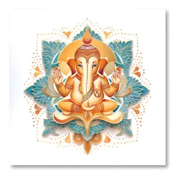 SAF White & Orange Lord Ganesha Canvas Religious Wall Painting-image-17
