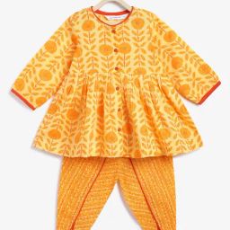 Campana Girls Yellow Cotton Floral Suit Set-image-87