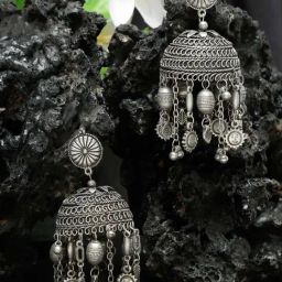 YouBella Silver Plated Oxidized Big Size Jhumki Earrings-46