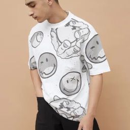 Smileyworld White Loose Fit Printed T-Shirt-picture-24