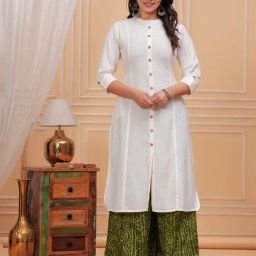 Meeranshi Off White Cotton Solid Three-Quarter Sleeves Kurta-picture-35