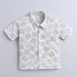 Fourfolds Boys Green Regular Fit Printed Shirt-image-9