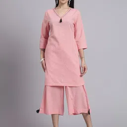 aayusika Cotton V-Neck Tunic With Trouser Co-Ords-image-58
