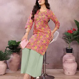 Rangita Women Floral Printed Casual Pure Cotton Straight Kurta-image-77