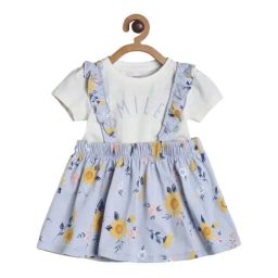 MINIKLUB Girls Blue & White Floral Print Top with Pinafore Dress-image-48