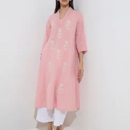 Utsa by Westside Light Pink Floral A-Line Cotton-Blend Kurta-picture-35