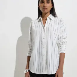 Wardrobe by Westside White Stripe Printed Shirt-image-69
