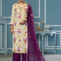 Maroosh Floral Printed Beads And Stones Unstitched Dress Material-image-84