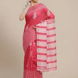 Anouk Pink & Off White Ethnic Motifs Chanderi Saree-picture-57