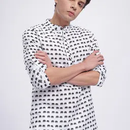 Anouk Rustic Animal Print Band Collar Roll-Up Sleeves Straight Kurta-picture-17