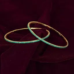 MEMOIR Set Of 2 Gold Plated Emerald Stone Studded Bangles-8