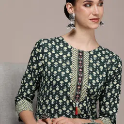 Anouk Ethnic Motifs Printed Regular Gotta Patti Pure Cotton Kurta With Trousers-54