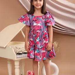 Superminis Floral Print Flared Sleeve Fit & Flare Dress-23
