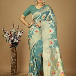 DIVASTRI Woven Design Zari Organza Banarasi Saree-37