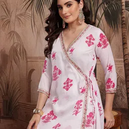 Sangria Floral Printed Angrakha Kurta with Trousers-41