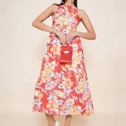 JAKANARY Women Floral Printed Georgette A-line Midi Dress-image-37