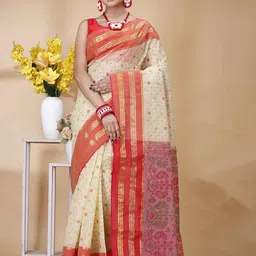 SRILOK Floral Zari Pure Cotton Fusion Taant Saree-image-44