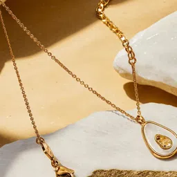 MANSIYAORANGE Gold Plated AD Studded Oval Pendant With Chain image 1