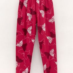 Doreme Ankle length Lounge Pant Butterfly Print - Red-0