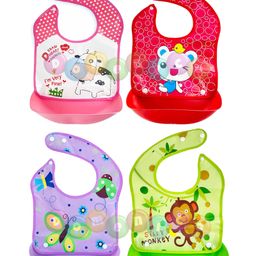 FANTASY INDIA Bib Apron for Feeding with Detachable Food Catcher Waterproof Pack of 4 (Assorted Colors & Prints)-10