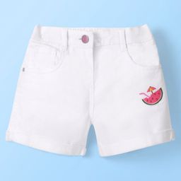 Babyhug Cotton Spandex Mid Thigh Stretchable Shorts with Watermelon Embroidery - White-image-34