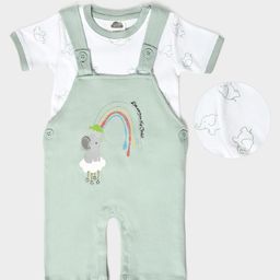 Mi Arcus  Cotton Half Sleeves Animal Print Tee & Dungaree Set Light Grey-image-22