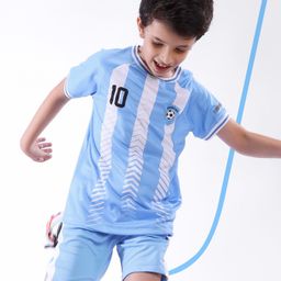 Pine Active Half Sleeves Tee with Shorts Argentina Football Set - White & Blue-image-68