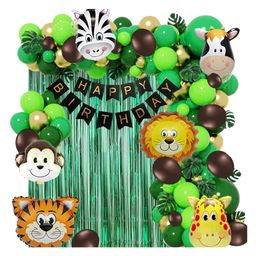 Bubble Trouble Jungle Theme Birthday Decoration Set- 60 Balloons, 6 Animal Balloons, 2 Green Curtains, 1 Banner (Animal Birthday Decoration Kit for Boys/Girls/Kids Party)-image-48