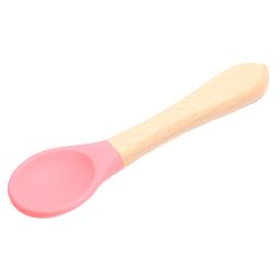 THE LITTLE LOOKERS Silicone Spoon with Bamboo Handle, BPA Free Feeding Spoons for Baby/Kids/Toddlers - Pink (Pack of 1)-24