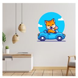 Wallstick Cute Kitty Riding a Car Beautiful Decorative Vinyl Wallsticker-image-41