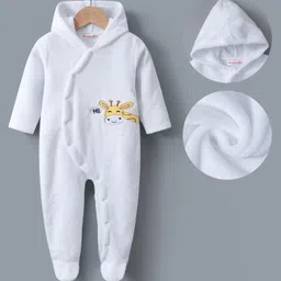 Kookie Kids Full Sleeves Footed  Hooded Winter Wear Romper with Giraffe Embroidery - White-picture-47