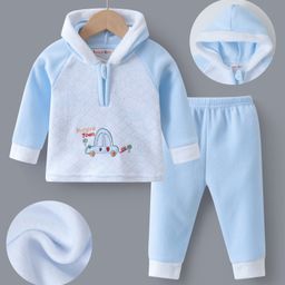 Kookie Kids Full Raglan Sleeves Hooded T-Shirt & Pyjama Set - Light Blue-image-4