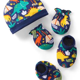 Babyhug Interlock Knit Cap Mittens & Booties With Dino Print - Navy Blue-image-6