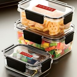 HAZEL Plastic Rectangle Airtight Leak proof Microwave Safe Container Dabba, Set of 3-image-16