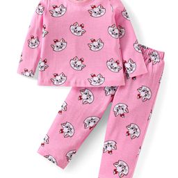 Babyhug Disney Interlock Knit Full Sleeves Night Suit With Aristocats Marie Graphics - Pink-image-45