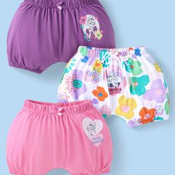 Babyhug Disney Interlock Knit Bloomers with Disney Princess & Bow Detailing Pack of 3 - Pink White & Purple-image-74