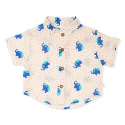 GREENDiGO Muslin Half Sleeves Elephant Printed Shirt - Multi Colour-image-40