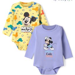 Babyoye Disney Interlock Knit Full Sleeves Onesies with Mickey Mouse Print Pack of2 -Lilac & Yellow-image-57