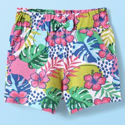 Babyhug Cotton Jersey Knit Shorts with Tropical Theme Print - White-image-12