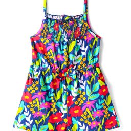 Babyhug Cotton Knit Singlet Sleeves Jumpsuit With Floral Print - Navy Blue-picture-8