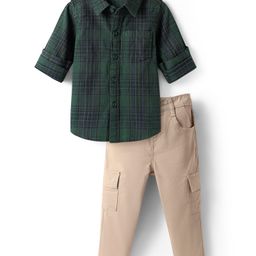 Babyhug Cotton Woven Full Sleeves Checks Shirt & Trouser Set - Dark Green & Beige-picture-19