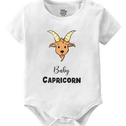 Baby Buzz 100% Cotton Zodiac Theme Half Sleeves Baby Capricorn Text Printed Onesie - White-image-74