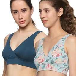&Circus Modal Pack Of 2 Solid & Floral Printed Maternity Bra With Nursing Access - Multi Colour-picture-13