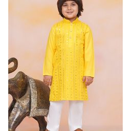 KID1 Rayon Cotton Full Sleeves Mirror Work Detailed Sequins Embellished Kurta Pyjama Set - Yellow-image-68