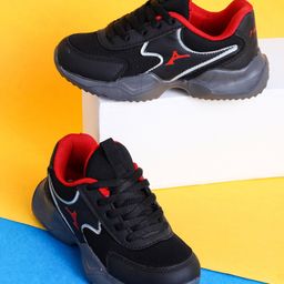 ABROS Colour Blocked & Mesh Detailed Lace Up Shoes - Black & Red-image-57