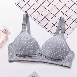 Bella Mama Front Button Nursing Padded Bra With Polka Dots Print - Grey-image-32