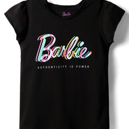 Lil' Drama Mattel Featuring Cap Sleeves Barbie Text Printed Top - Black-image-28