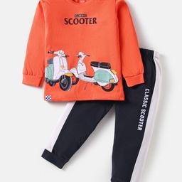 CUCUMBER Sinker Knit Full Sleeves Night Suit With Scooter Print - Orange-image-30