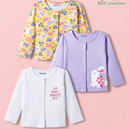 Babyoye 100% Cotton Knit with Eco Jiva Finish Full Sleeves Front Open Jhablas with Floral & Bunny Print - Light Blue Lavender & White-picture-6